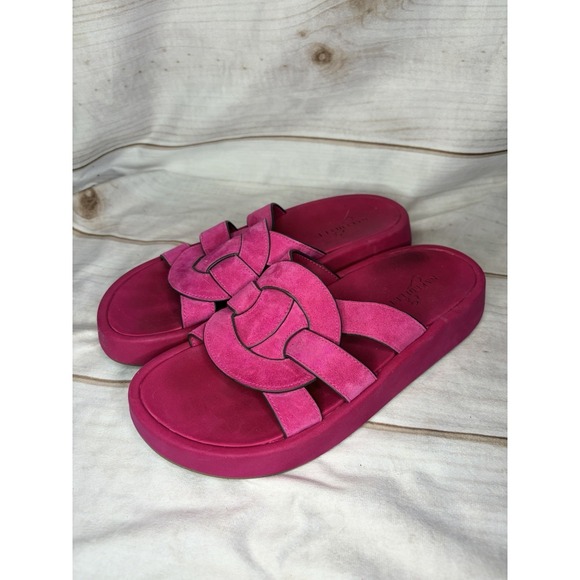 Naked Feet Shoes - Naked Feet Pink Suede Platform Sandals 7.5 Slide Barbiecore